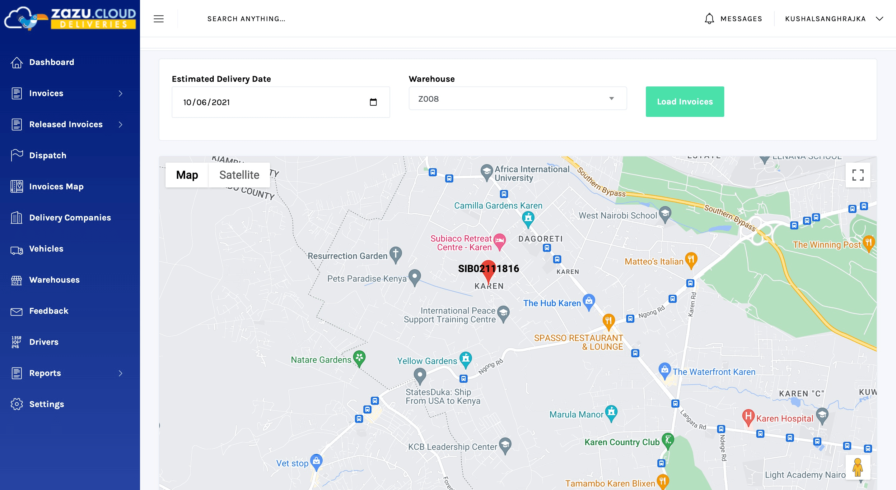 Deliveries — app.zazu.cloud/dispatch